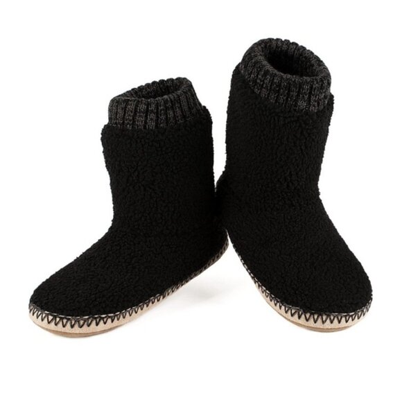 Men's Warm Up House Boots, Thick Fuzzy Sherpa Fleece Winter 10-11 Fleece Black - Picture 1 of 6